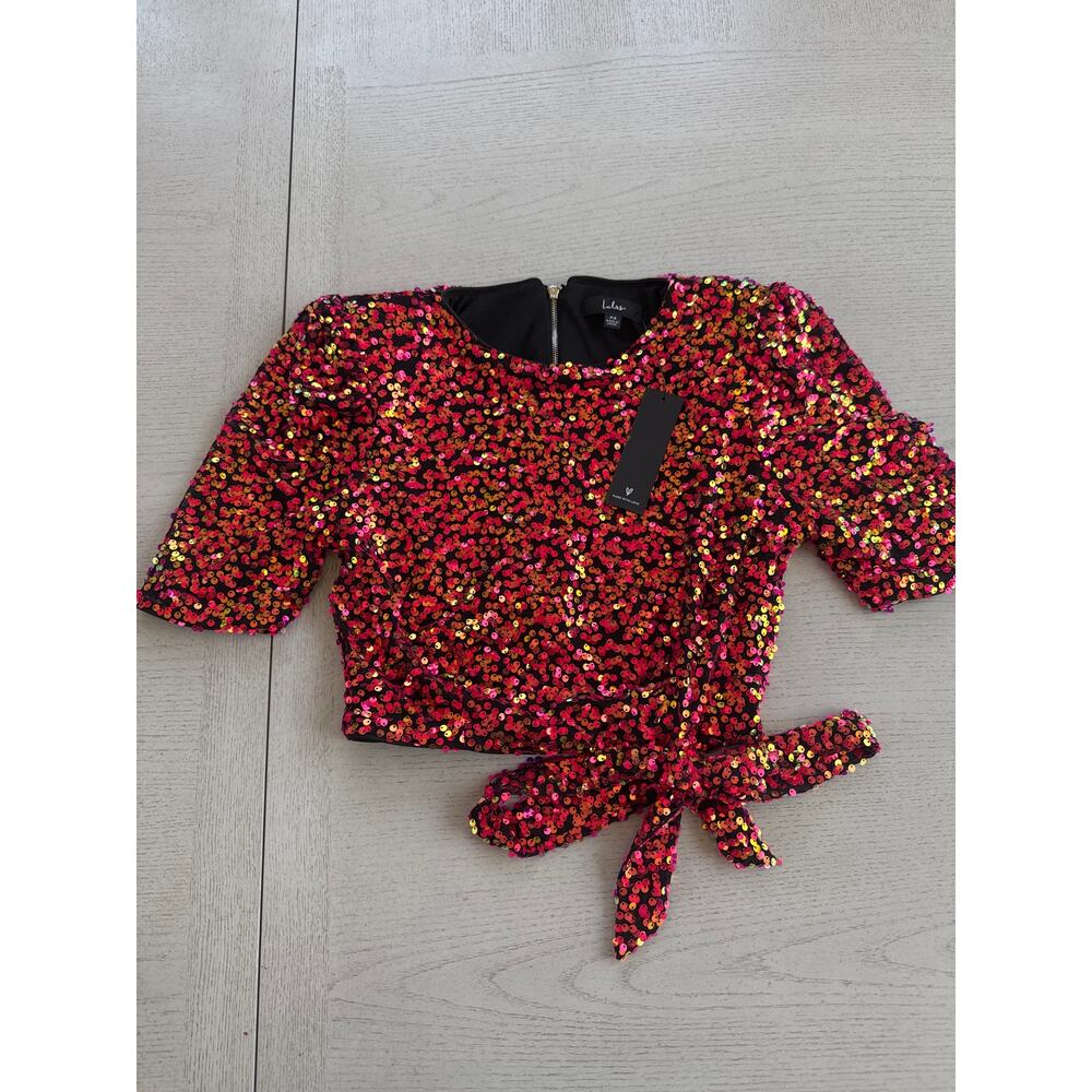 NWT LULU's Pink Multi Sequin top Party Disco Girly Crop Top